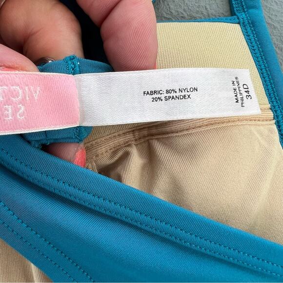 Y2K Victoria’s Secret 34D Teal Aqua Blue Halter Pushup Bikini Top - Picture 5 of 7